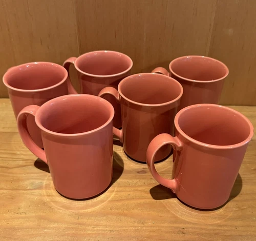 Corning Ware Coral Pink Salmon Coffee Cups Mugs Corelle Vintage Set Of 6, 5 MINT