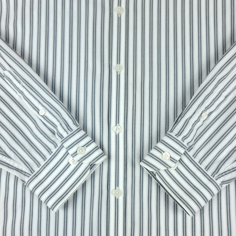 Mark Anthony Shirt Mens XL Extra Large Black White Gray Classic Striped Slim Fit - Image 4 of 4