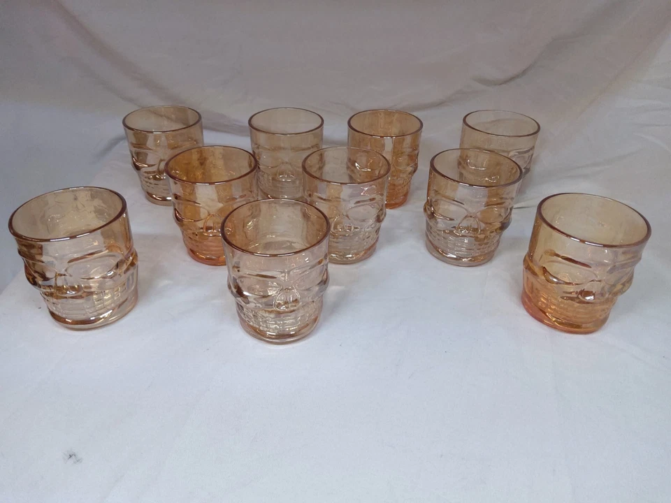 Juego de 10 vasos de whisky con forma de calavera de vidrio ámbar rocas Lowball vajilla de bar 10 OZ Foto 2 de 4