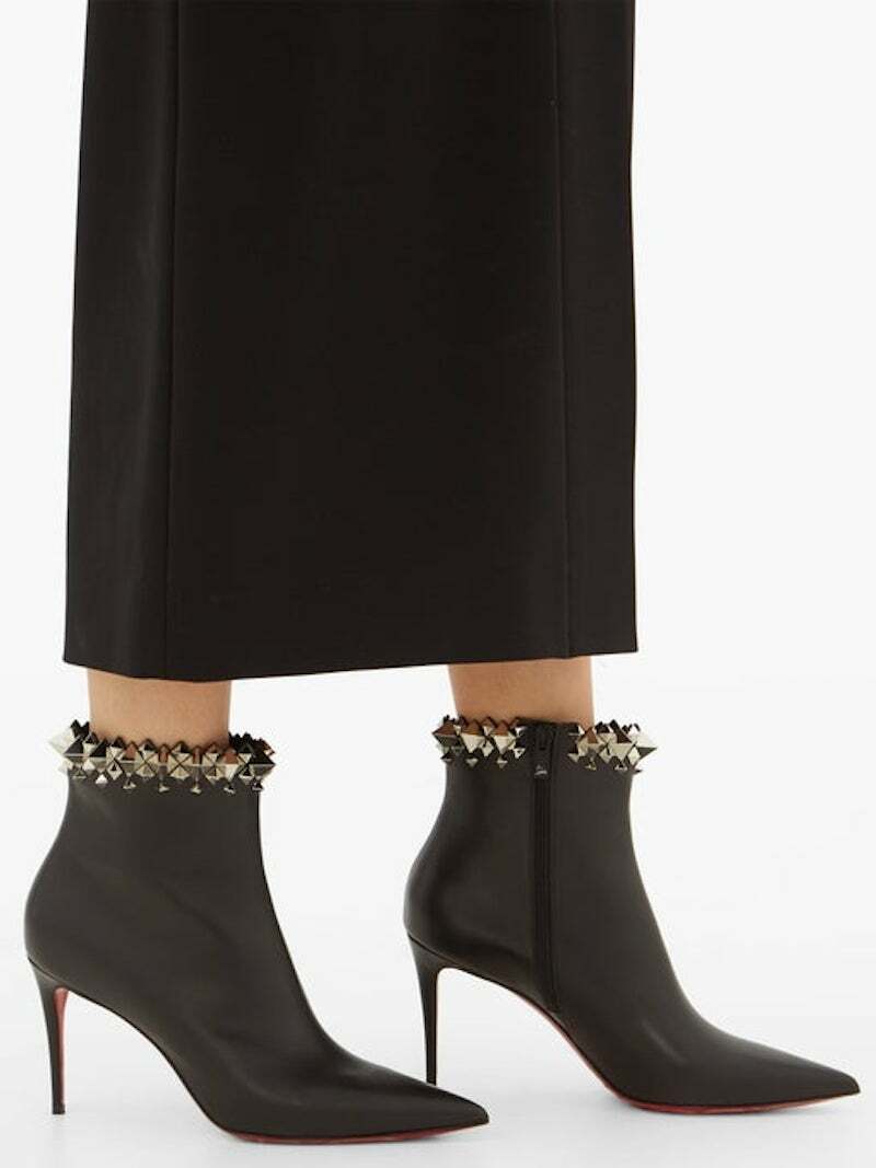 Silver Spike Leather Ankle Heel Boot 