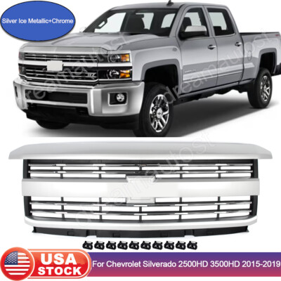 Silver Ice Front Upper Grille For Chevrolet Silverado 2500 HD 3500 HD 2015-2019