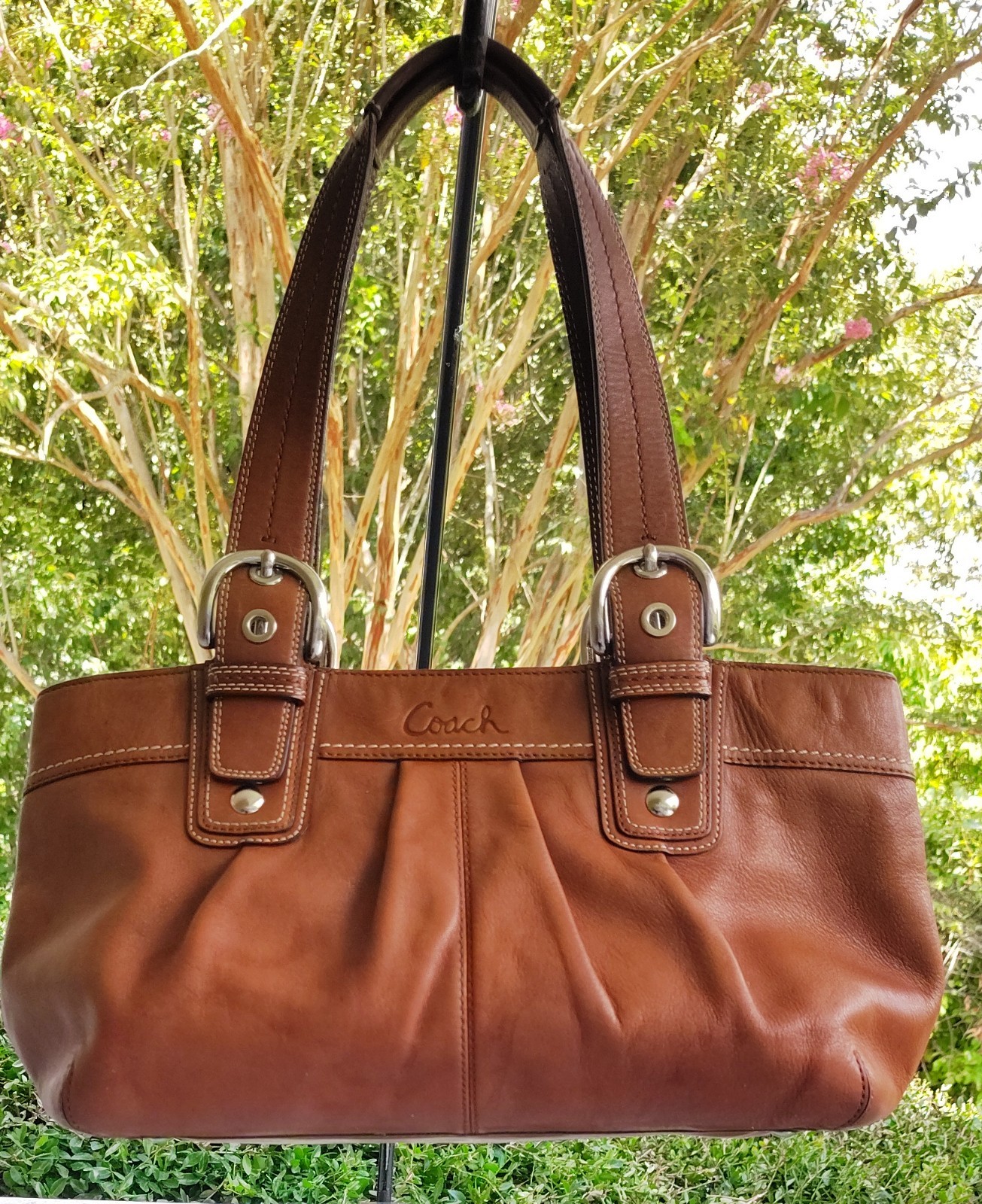 Coach LARGE F13732 Vintage Pumpkin Orange Soho Y2K Pleated Leather Shoulder Bag