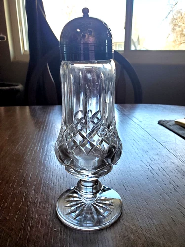 Vintage Waterford Crystal Sugar Shaker, muffineer, with Silver plated lid,