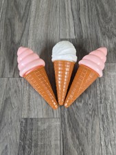 Vtg Lot Of 3 Dessert Play Food Ice Cream Cones Vanilla Strawberry White Pink