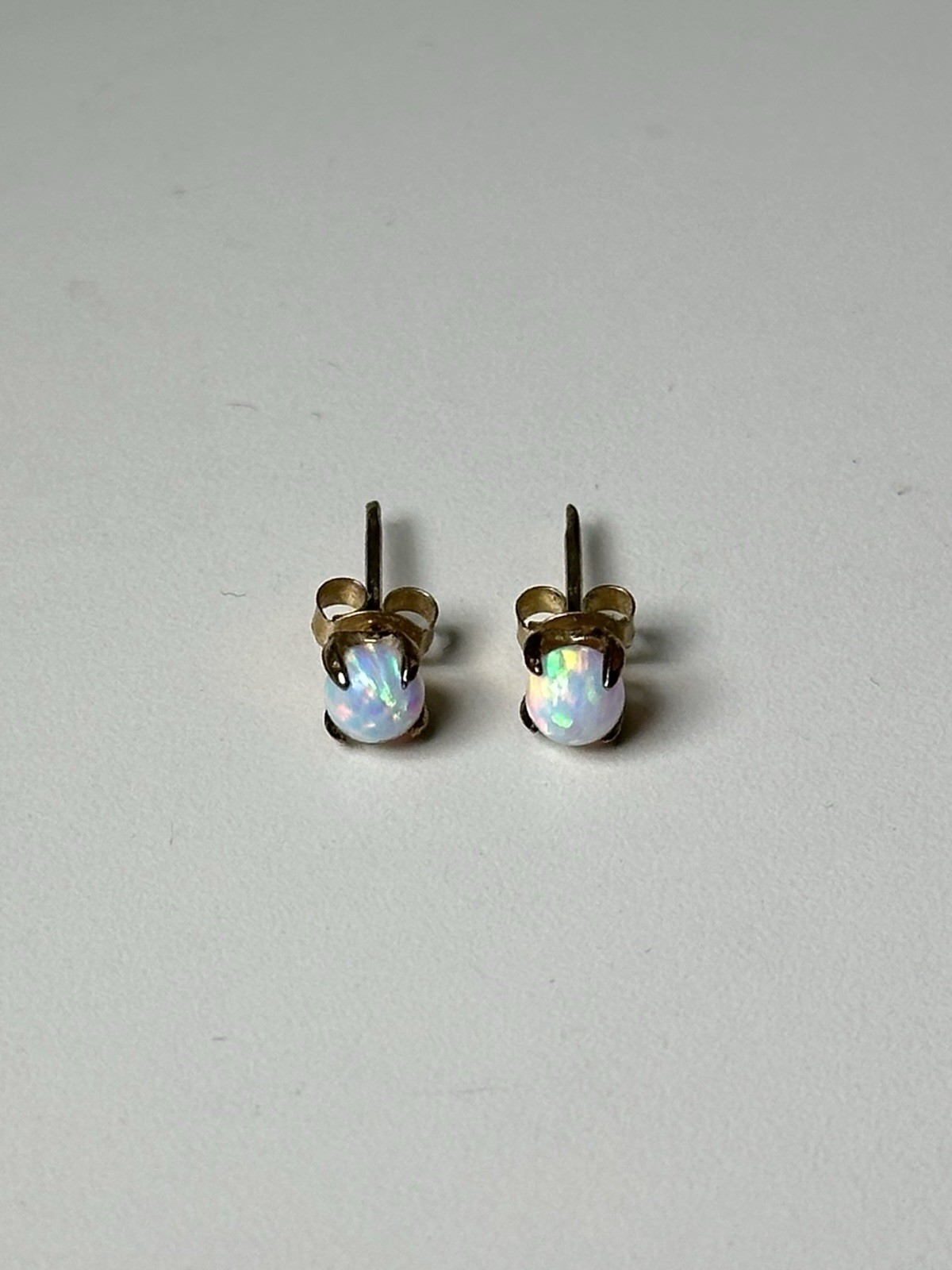 Solid 14K Yellow Gold & Opal Stud Earrings - image 2