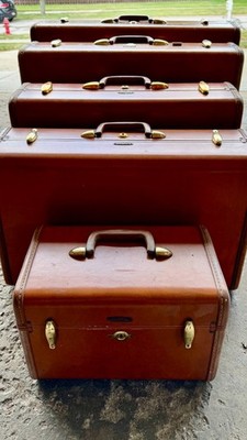 Vintage 1950s Samsonite Shwayder Bros. 5 Piece Hard Luggage Set (Saddle Tan)