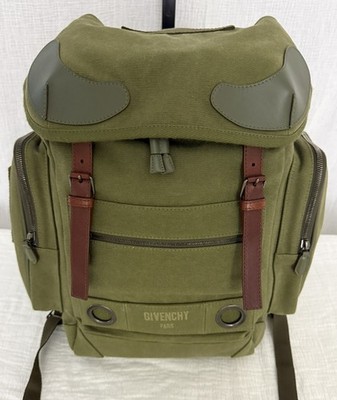 Givenchy Army Green Canvas & Leather Military Rucksack Backpack Archive Techwear