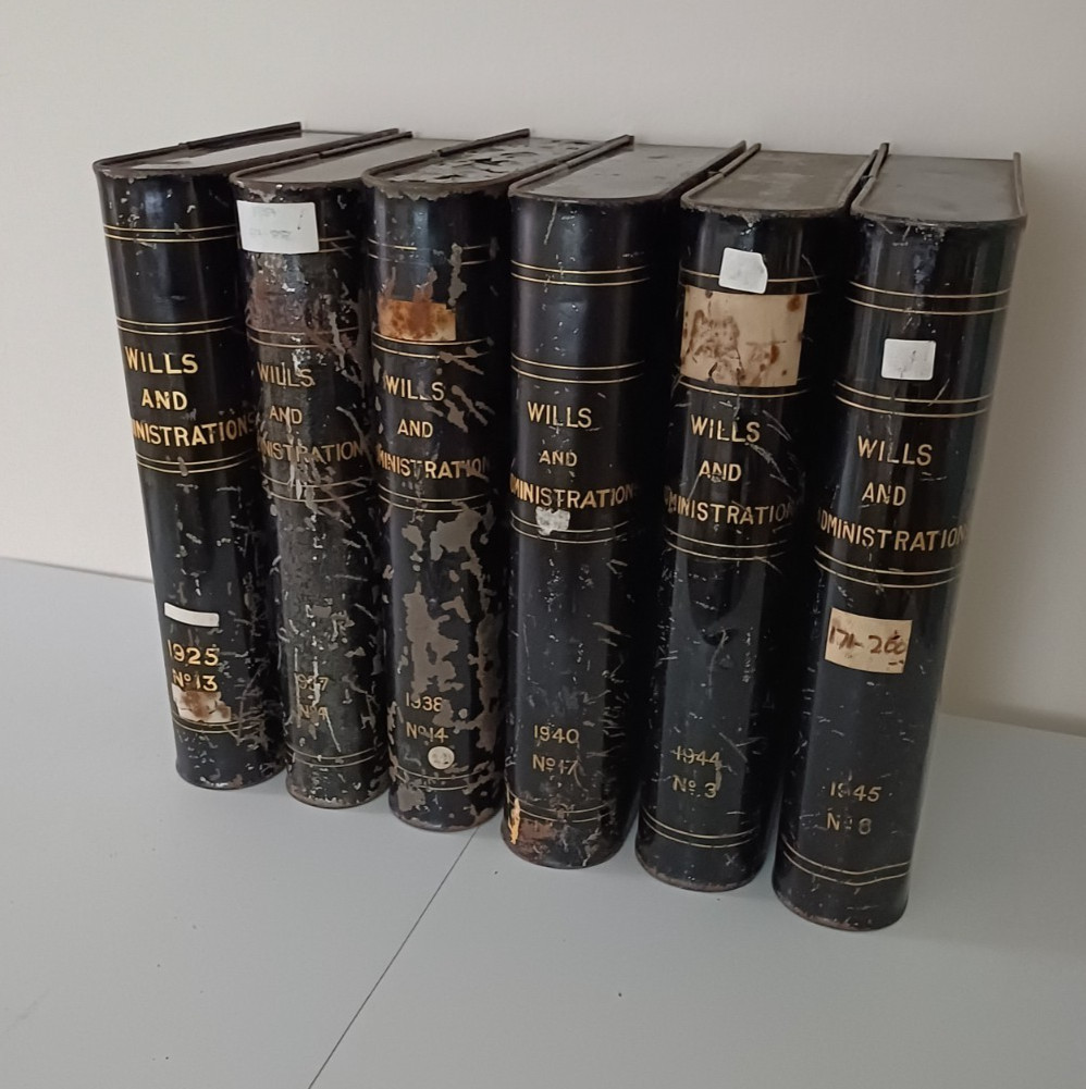 Set of six antique solicitor deed boxes 1925 -1945. Price is for six