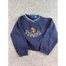 VINTAGE 90s Disney Pooh Tigger Kids Sweatshirt Blue Embroidered Pullover Small