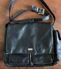 Perlina Buttery Soft Black Leather Crossbody Bag 11x13" Good Condition