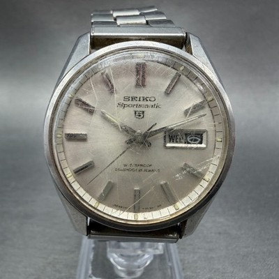 Seiko 5 Sportsmatic Watch Men 37mm White Dial Silver Tone Daydate 6619-8120 Runs