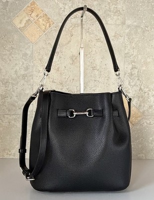 Michael Kors Carson MD Center Zip Bucket Shoulder Crossbody Bag Black/Silver