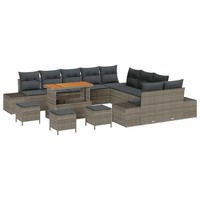 Gartensofa Set Poly Rattan Grau Mit 14 Kissen Speicherschaum