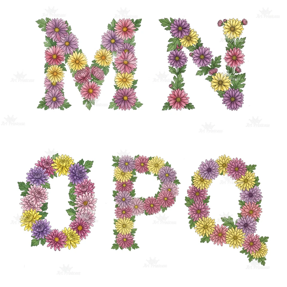 November Birth Month Flowers Alphabet Letters Clipart PNG For Sublimation - Image 4 of 4