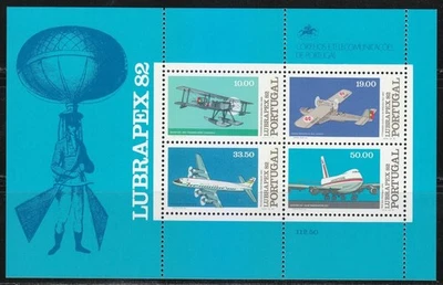 Portugal 1982 MNH Mi Block 37 Sc 1552a vuelos históricos. Lubrapex ’82 Exposi... - Imagen 1 de 2