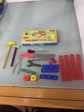 Vintage Toy Box Busy Boy Tool Chest Collectible Metal Tin Container With Tools