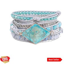 Boho Handmade Wrap Leather Tube Crystal Stone Bracelet for Women