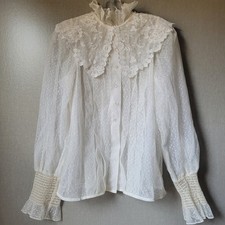 VTG 1980s Morton Myles Lace Blouse Point d'Esprit Sheer Victorian Union Made USA