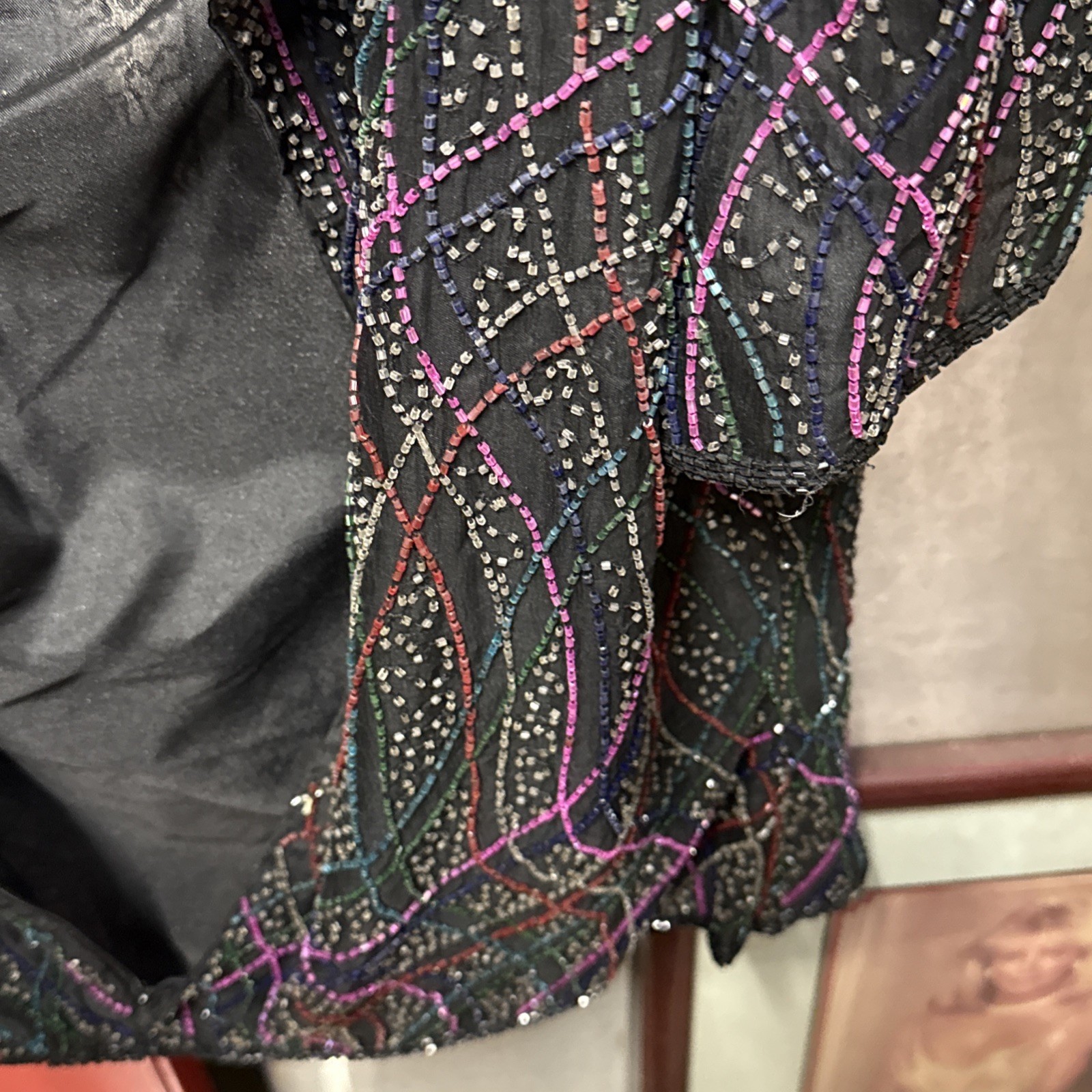 Laurence Kazar Vintage Sequin Beaded Floral 100% Silk SS Formal Top Jacket XL