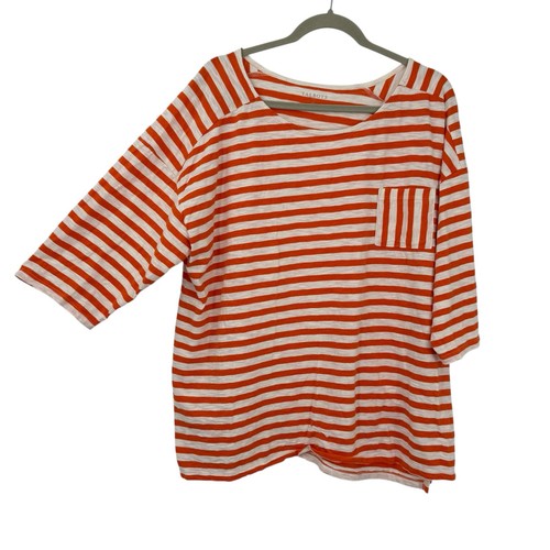 Talbots Plus orangefarbenes maritim gestreiftes Oberteil Größe 3X U-Boot-Ausschnitt 3/4-Arm Pullover