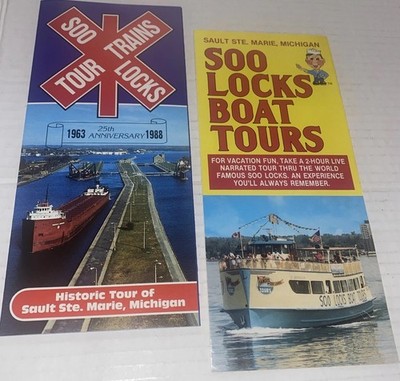 2 LOT Soo Locks Boat Tours Sault Ste Marie Michigan Vintage Brochures Map