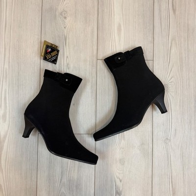 NEW Stuart Weitzman Elemental Black Gore-Tex Pointed Toe Kitten Heel Boots 8 M