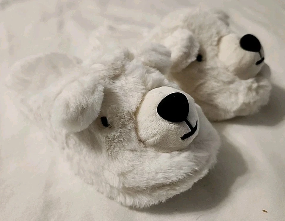POLAR BEAR FAUX FUR FUZZY SLIPPERS WHITE UNISEX SZ M 13-1 - Image 3 of 4