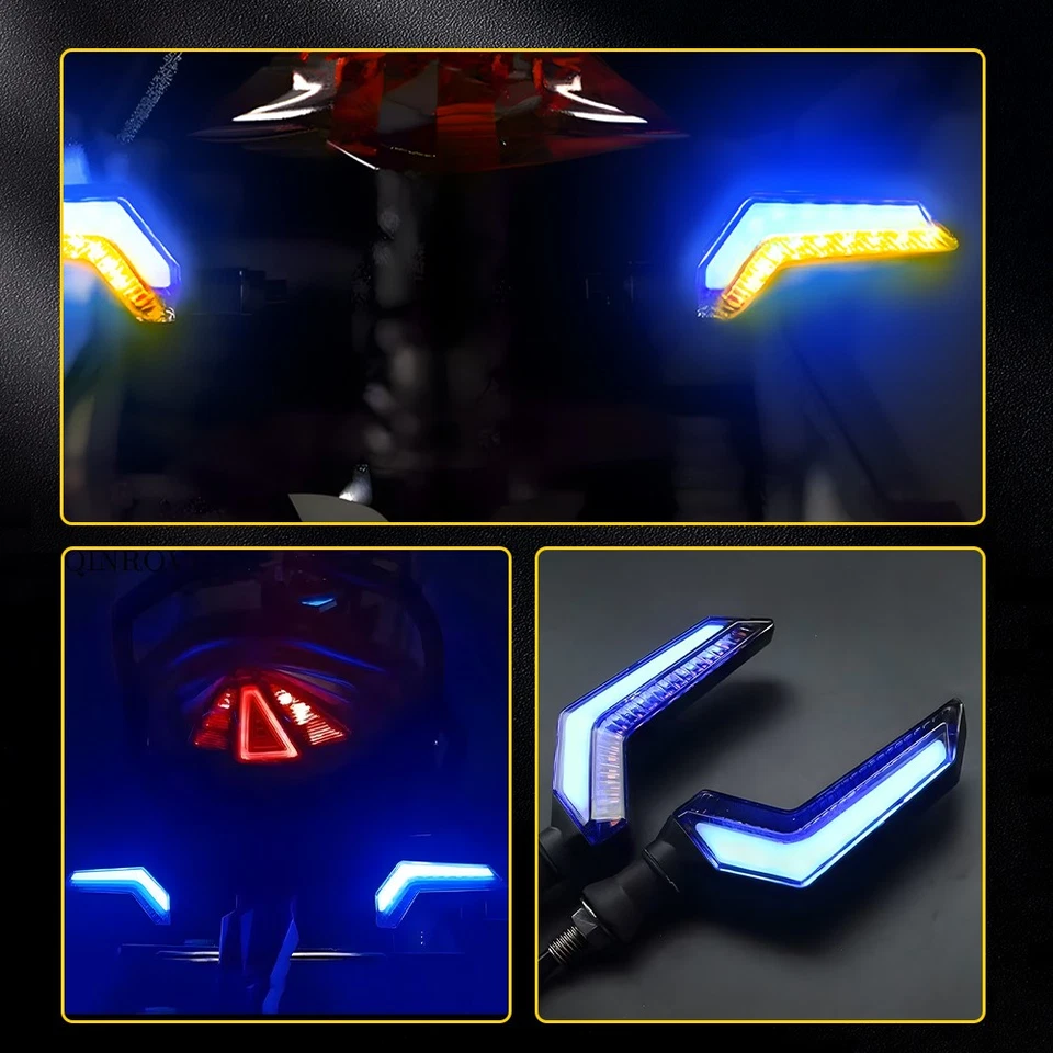2x intermitentes LED ámbar + azul para motocicleta para Honda Suzuki Foto 4 de 4