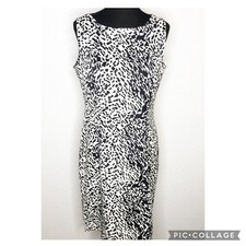 Talbots black white spotted animal print sleeveless sheath dress size 12