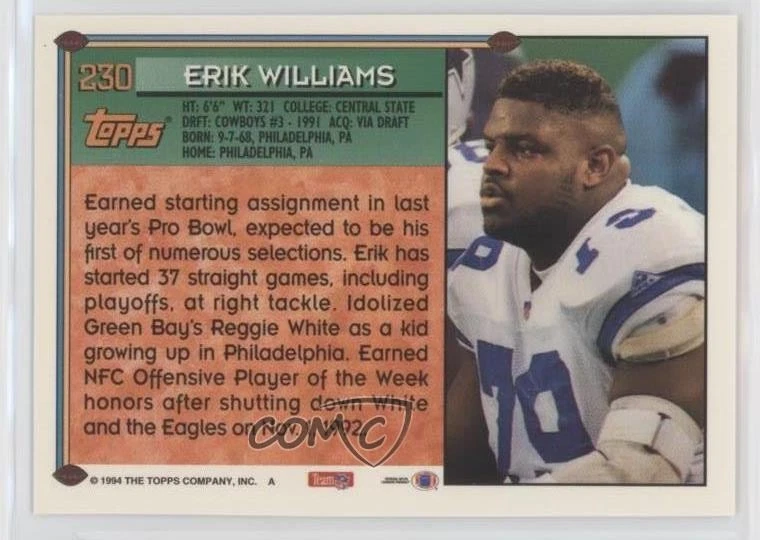 1994 Topps Special Effects Erik Williams #230 - Image 2 of 2