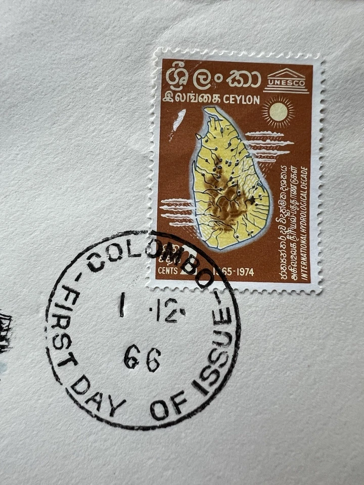 Ceilán 1966 UNESCO Hidrología Década FDC Colombo Primer Día Cubierta Foto 3 de 4