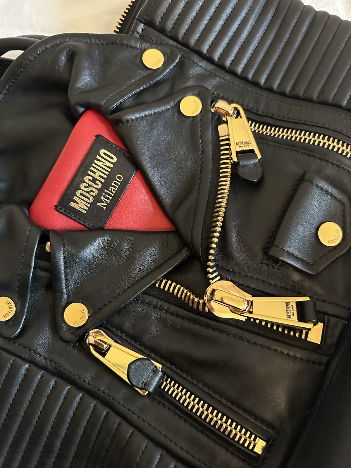 Moschino Black Leather Biker Jacket Style Shoulder Bag Gold Hardware Crossbody image 4