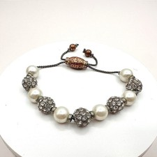 Vintage 90s White Faux Pearl Rhinestone Ball Bracelet Women's Classic Jewelry