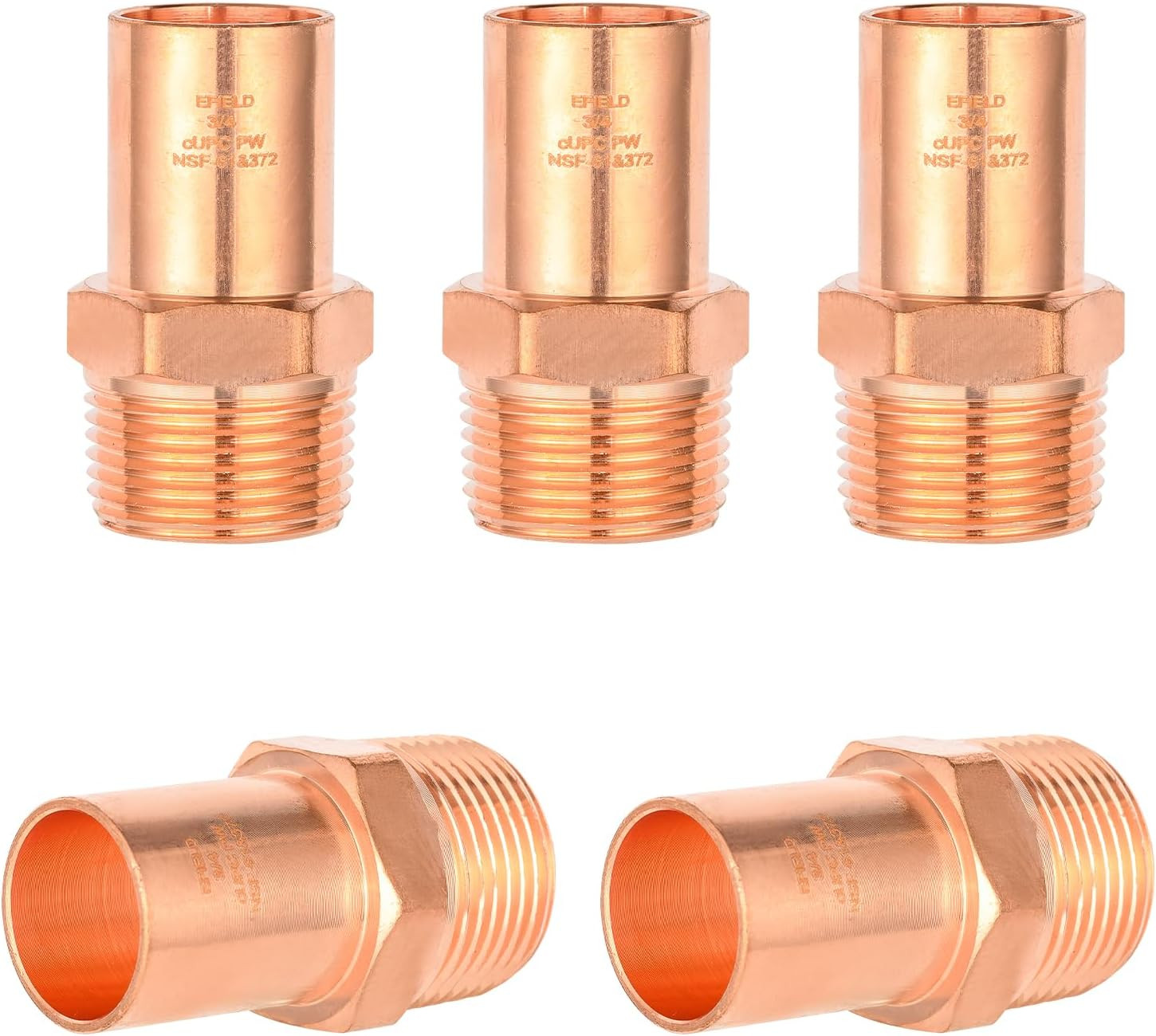 5Pack Copper Male Street Adapter, 1/2" FTG X 1/2" MPT(PRESS053-5)