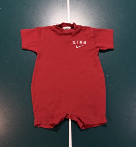 Vintage 90s Nike One Piece Romper Size 18 Months Red White Spell out Snap Rare