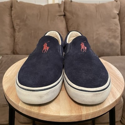 Polo Ralph Lauren Thompson Mens Slip On Sneakers Size 10D Navy Blue Suede Shoes
