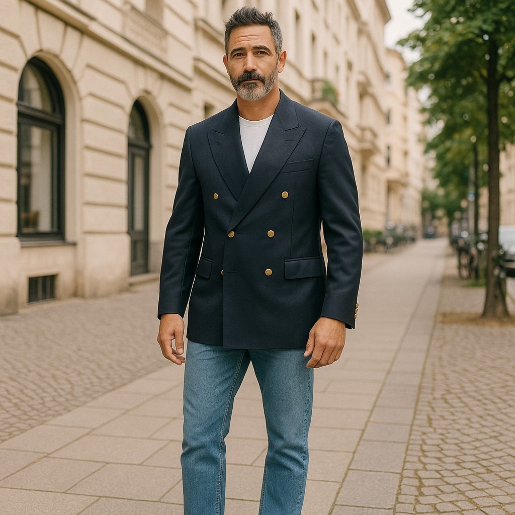 Gieves & Hawkes Blazer Uomo 42 R Blu Navy Doppiopetto Bottoni Oro Fila Savile