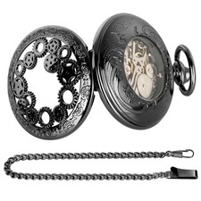 New Mechanical Roman Numerals Vintage Luxury Hollow Pocket Watch with Chain