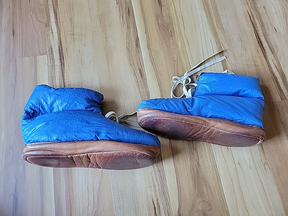 Zapatillas de cuero vintage años 60 70 REI azul relleno de plumón de pato botines de nailon talla L Foto 2 de 4