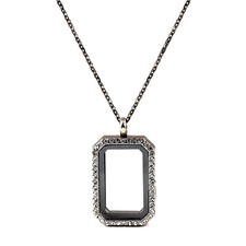 DIY Rectangle Glass Floating Living Memory Charms Locket Pendant Necklace, Bl...