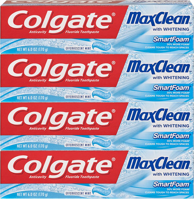 Colgate Max Clean Whitening Foaming Toothpaste with Fluoride, Effervescent Mint,