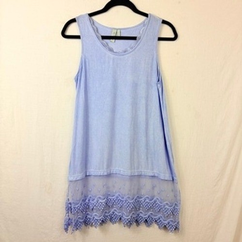 Sahalie Mini Slip Dress Lace Trim Sz Medium Periwinkle Fairy Slip Mesh Ethereal