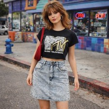 Vtg Y2k Acid Wash Denim Mini Skirt Size 27 Casual Retro Pop Nostalgic 80s 90s