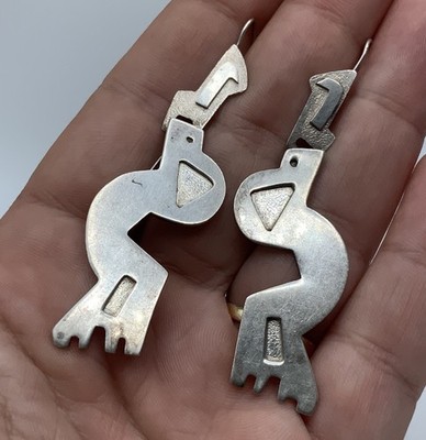 Navajo Native American ML Sterling Silver Overlay Ethnic Large Earrings - 10.4g