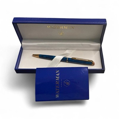 Waterman Paris Hemisphere Blue Marble Lacquer Ball Point Pen Original Box (I)