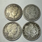 Lot of 4 Barber Quarters 90% Silver 1901-1908-1915-1916 $1 FV COBM-9942