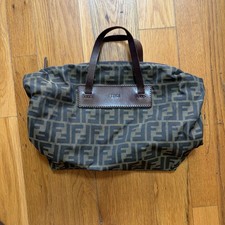 Vintage Fendi Zucca Pattern Leather Trim Foldable Packable Tote Bag