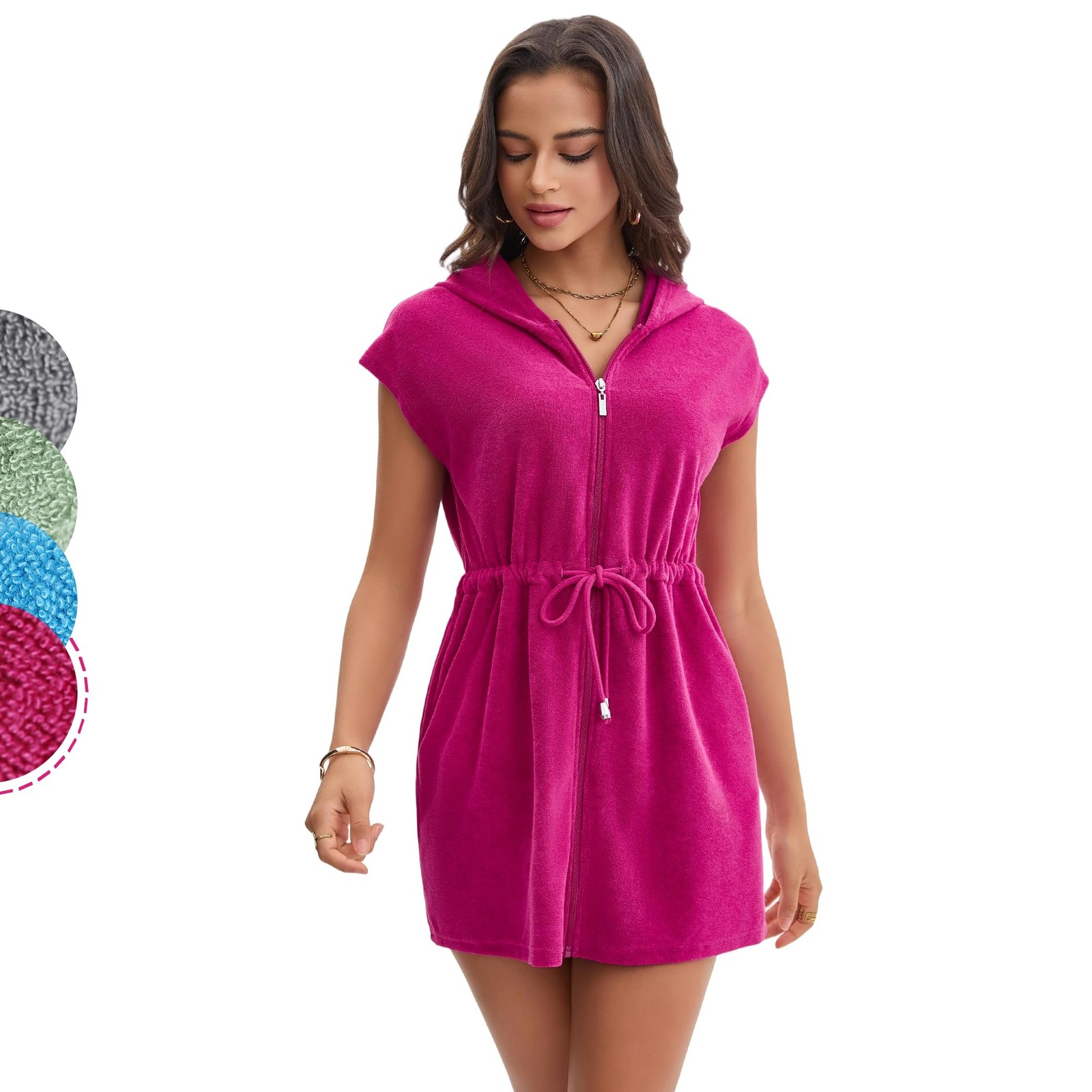 Terry Cloth Swim Cover Up for Women UPF 50+ Hooded Beach Swimsuits Cotton Rob...