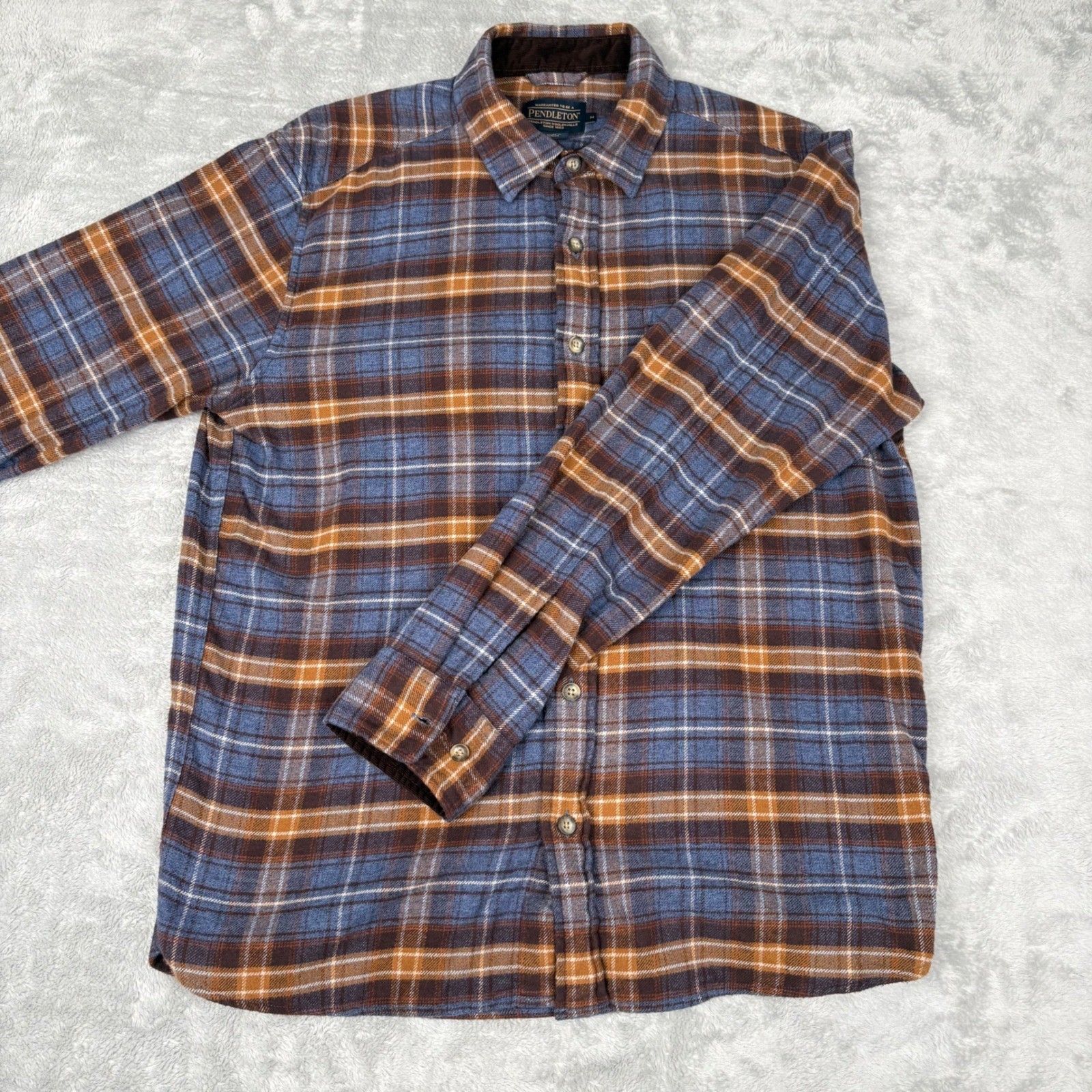 Pendleton Men's Flannel Medium Blue Brown Plaid Button Down Shirt