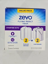 Zevo Flying Insect Trap Value Pack 2 Plug-In Devices + 2 Cartridges NEW Sealed